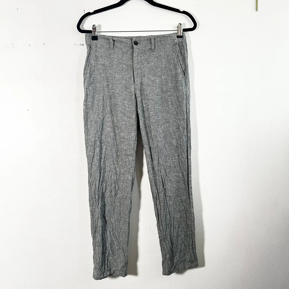 Uniqlo Linen Blend Pants Mens Small Grey Straight Leg Casual Summer